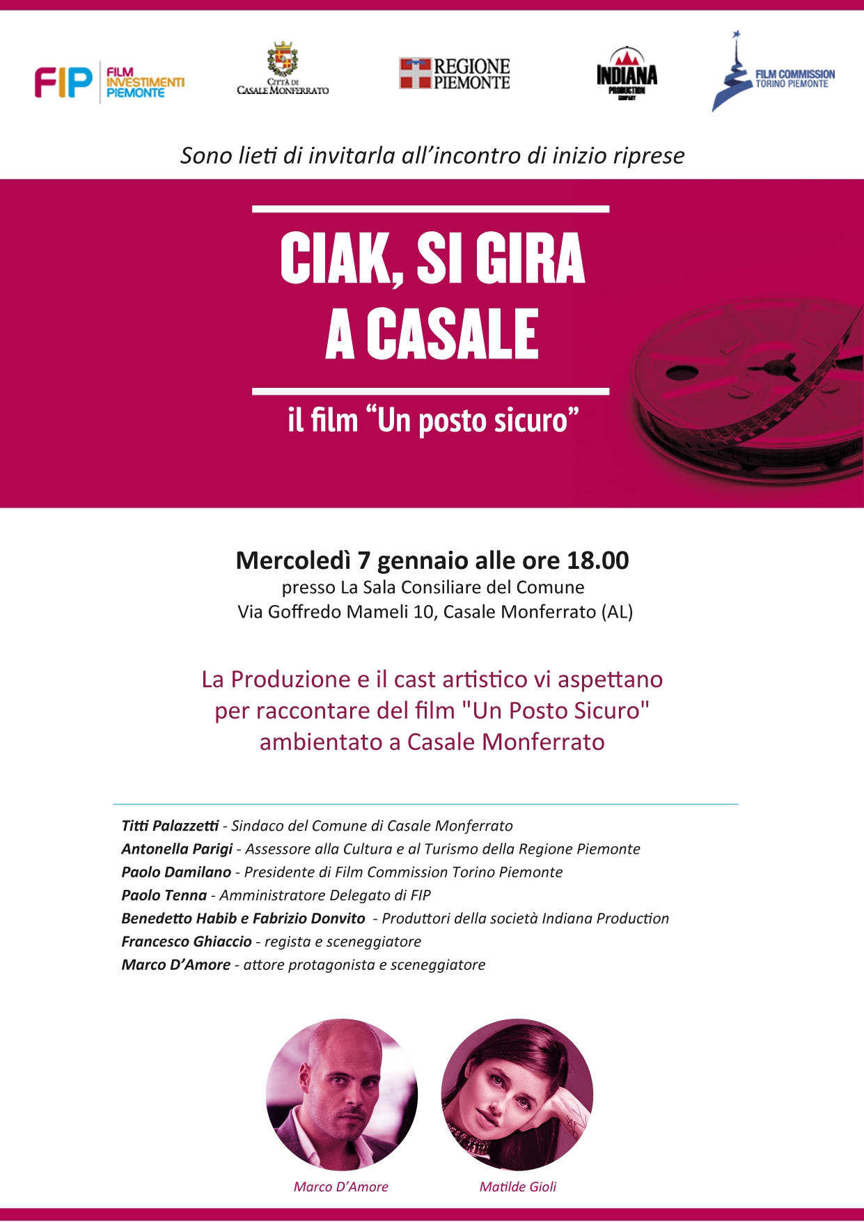 Ciak si gira a Casale: un incontro per dare il via alle riprese del film ‘Un posto sicuro’