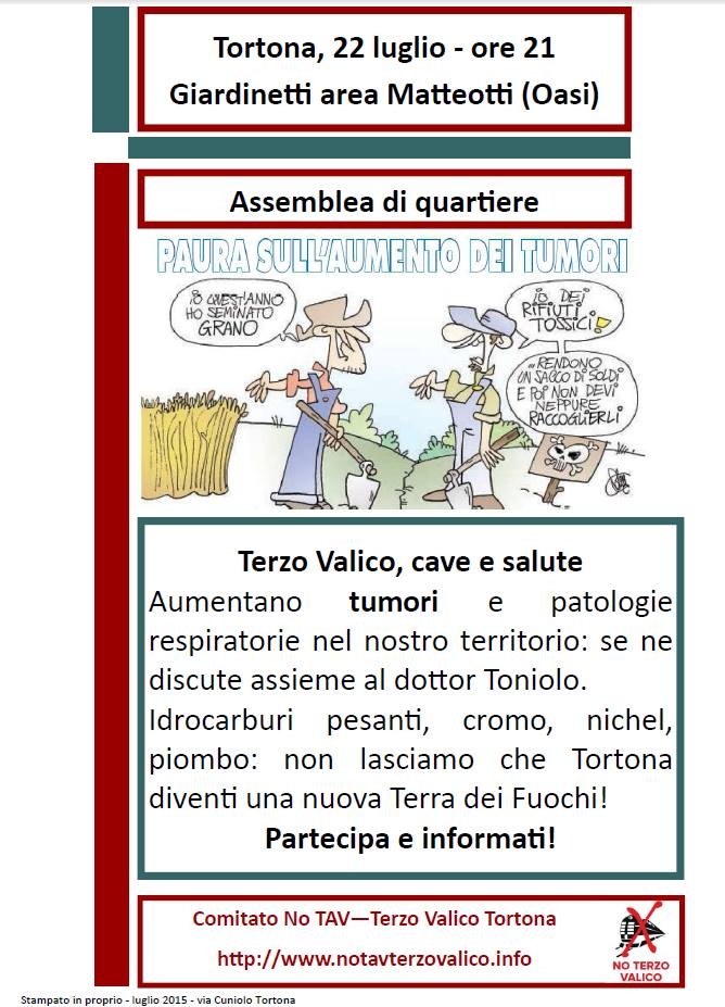 Il Comitato No Tav di Tortona chiama a raccolta i cittadini per un’assemblea di quartiere