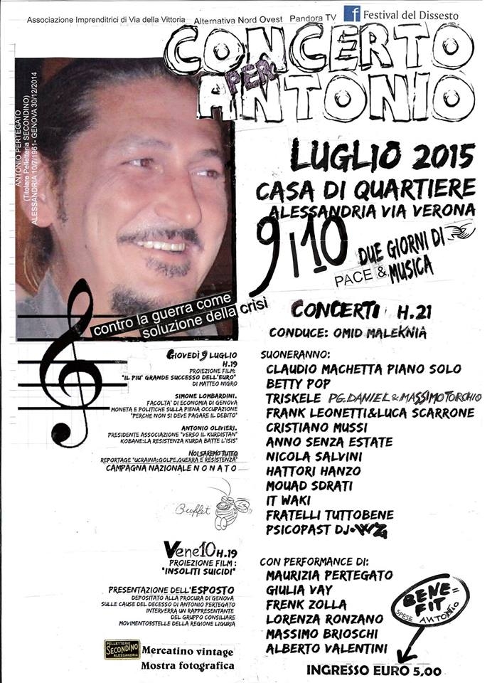 Due serate per Antonio alla Casa di Quartiere di Alessandria