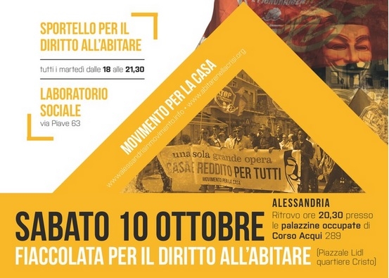 Sabato la fiaccolata del Movimento per la casa di Alessandria “per il diritto all’abitare”