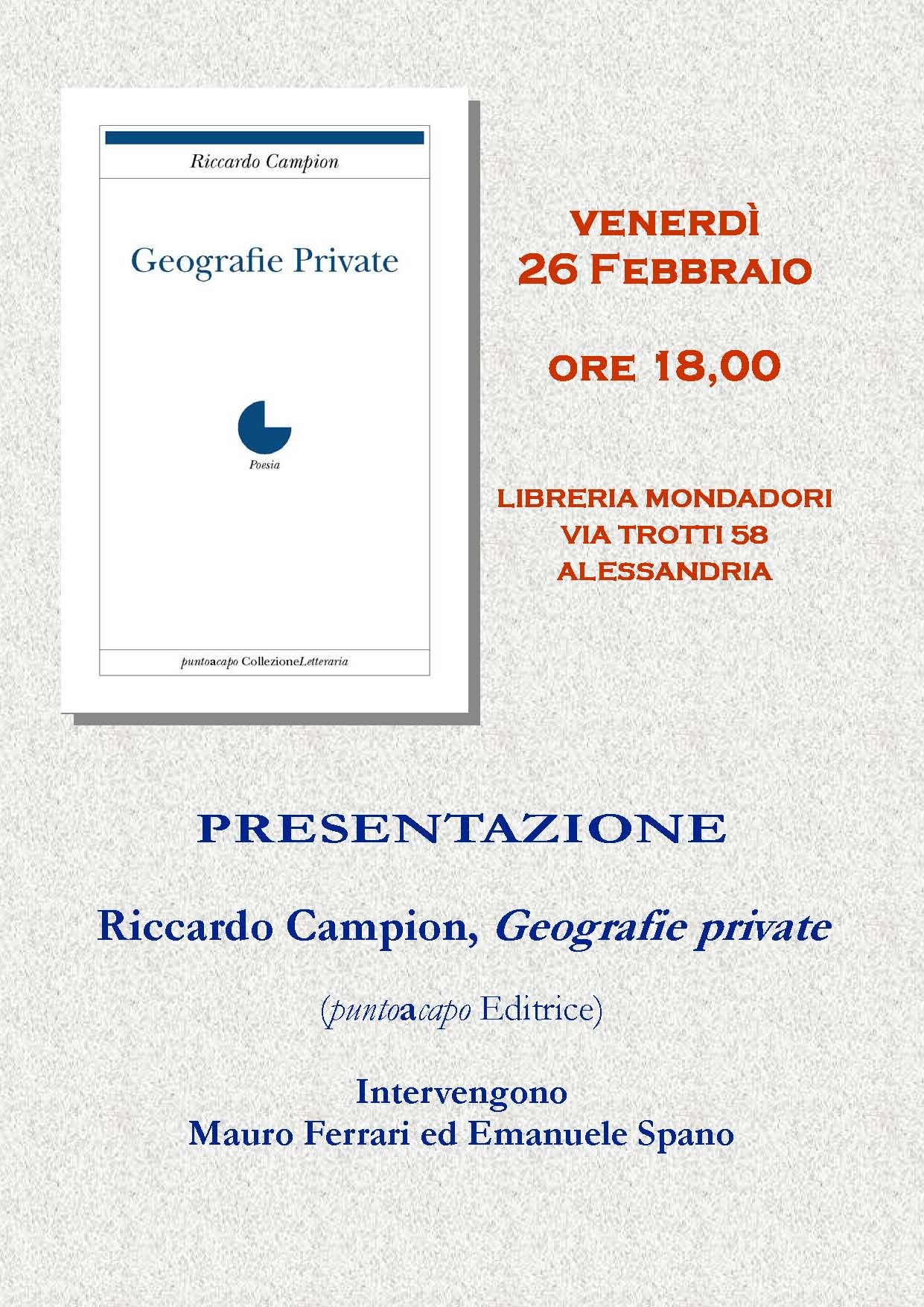 Il poeta alessandrino Riccardo Campion pubblica la sua prima raccolta