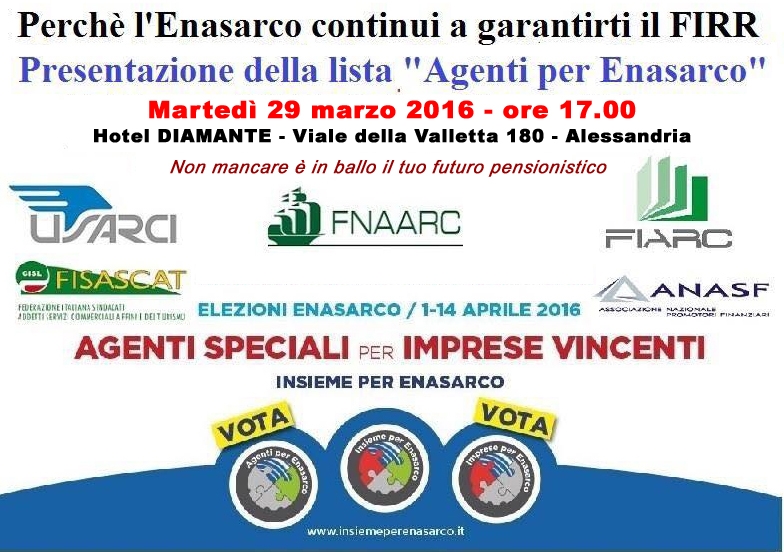 La lista “Agenti per Enasarco” si presenta il 29 marzo all’Hotel Diamante