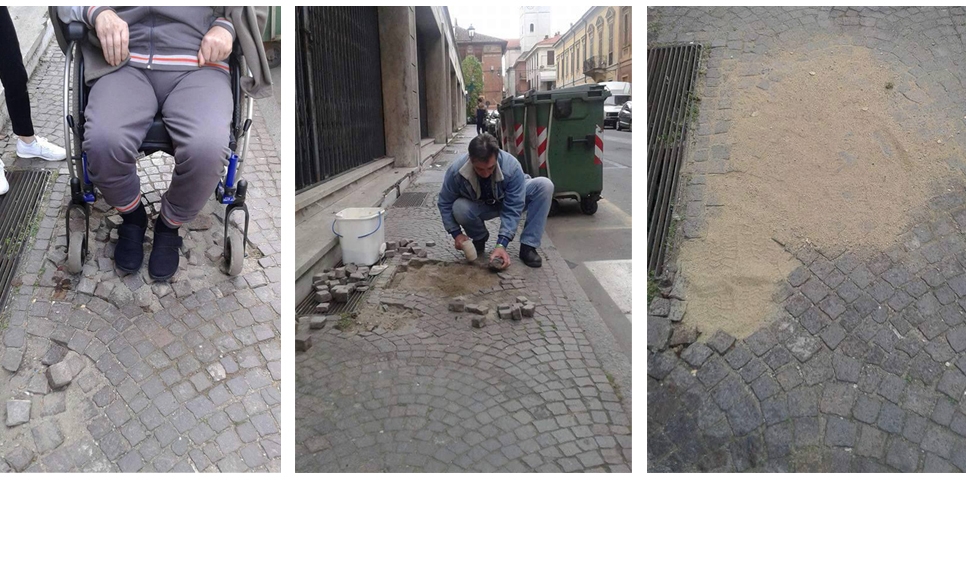 A Valenza c’è anche il ‘muratore’ Salvatore: al lavoro per far passare le carrozzine ed evitare cadute [VIDEO]