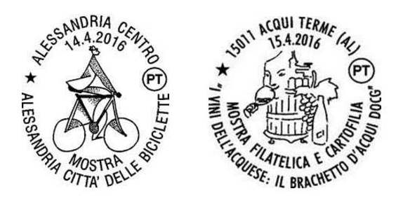 Due annulli filatelici per altrettante mostre ad Alessandria e Acqui