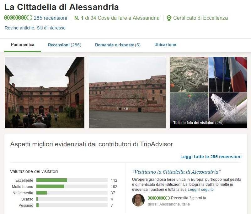 “Stupenda, ma va rilanciata”: i commenti degli utenti di TripAdvisor sulla Cittadella di Alessandria
