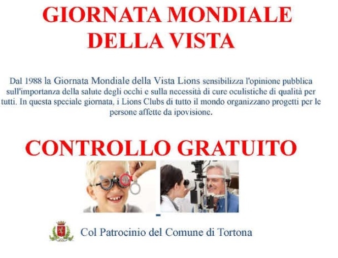 Anche il Lions Club Tortona Host per la Giornata Mondiale della Vista. Sabato 15 ottobre visite gratuite in piazza Duomo