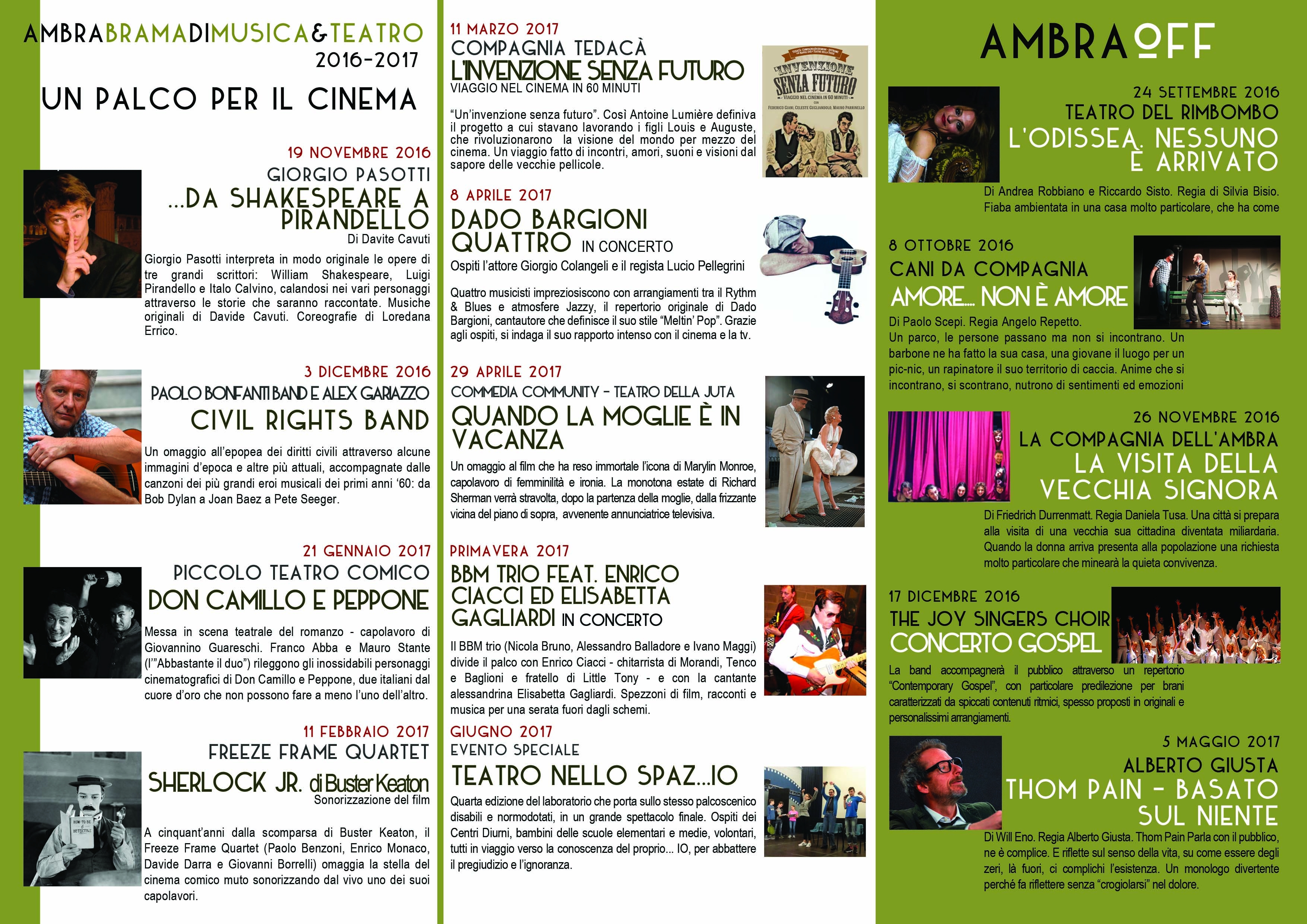 La Settima Arte protagonista di Ambra Brama di Musica & Teatro  e, in più, Ambra Off