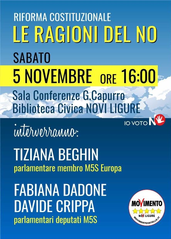 A Novi le ragioni del ‘no’ al referendum spiegate dai 5 stelle