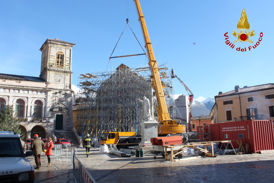 Anche i Vigili del Fuoco di Alessandria nei lavori di messa a sicurezza della Basilica di Norcia