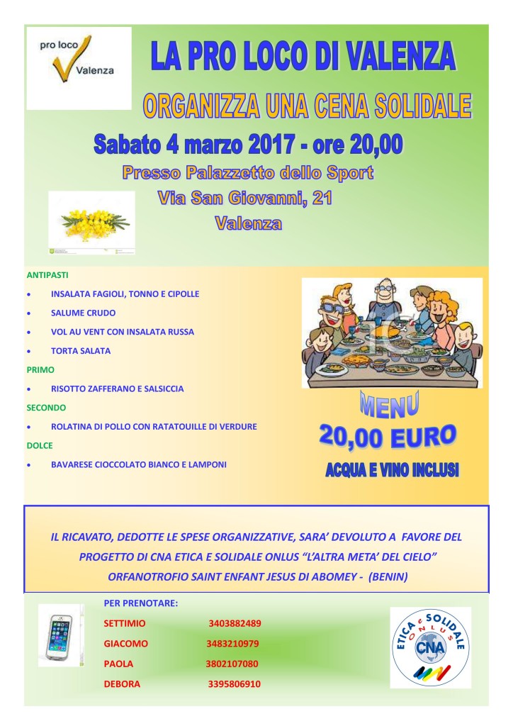 Una cena a Valenza per “Aiutare chi ha veramente bisogno”
