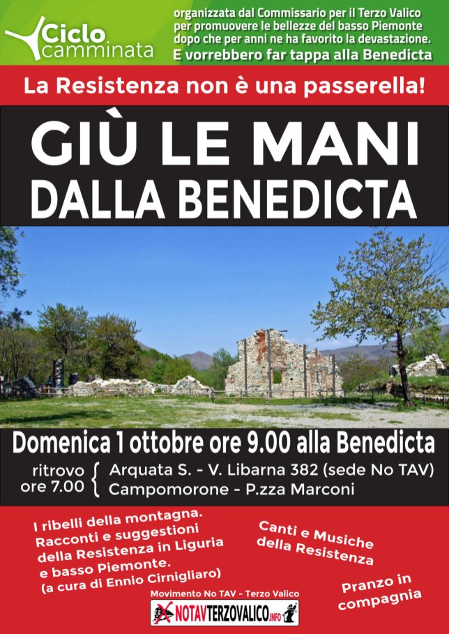 Ciclocamminata: domenica il presidio No Terzo Valico alla Benedicta