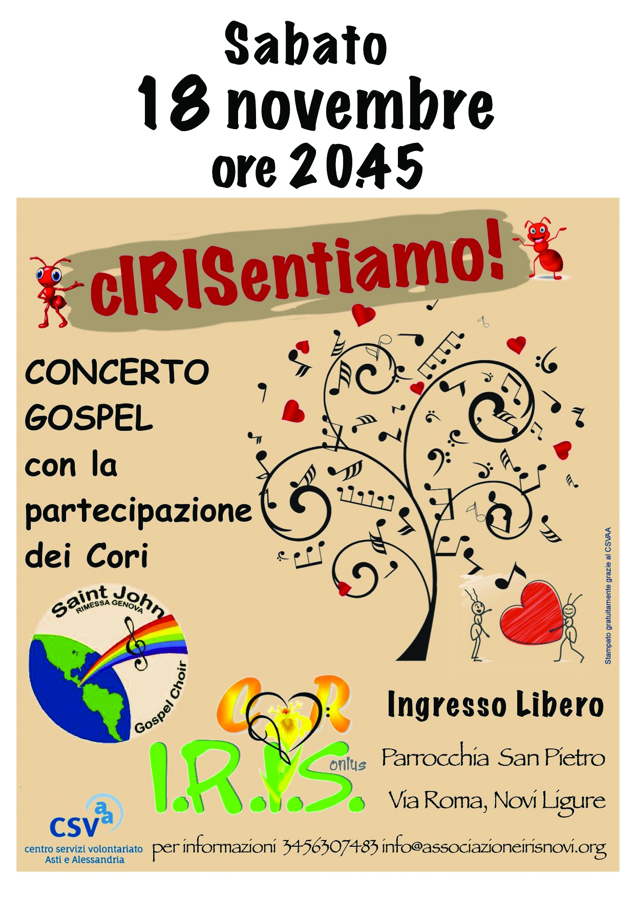 Concerto gospel a Novi per l’associazione Iris