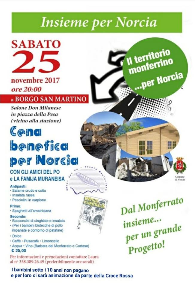 Una cena benefica per Norcia con gli Amici del Po