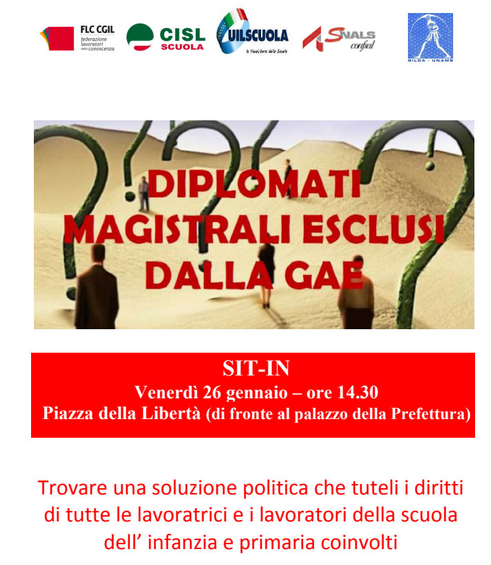 Insegnanti senza laurea: venerdì 26 il sit-in sotto la Prefettura