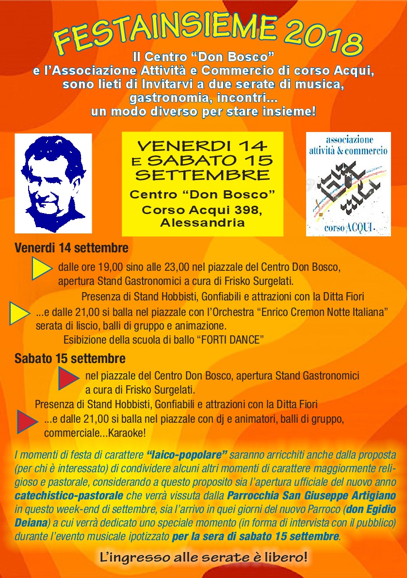 “FestaInsieme”, musica, stand e gastronomia al Centro Don Bosco