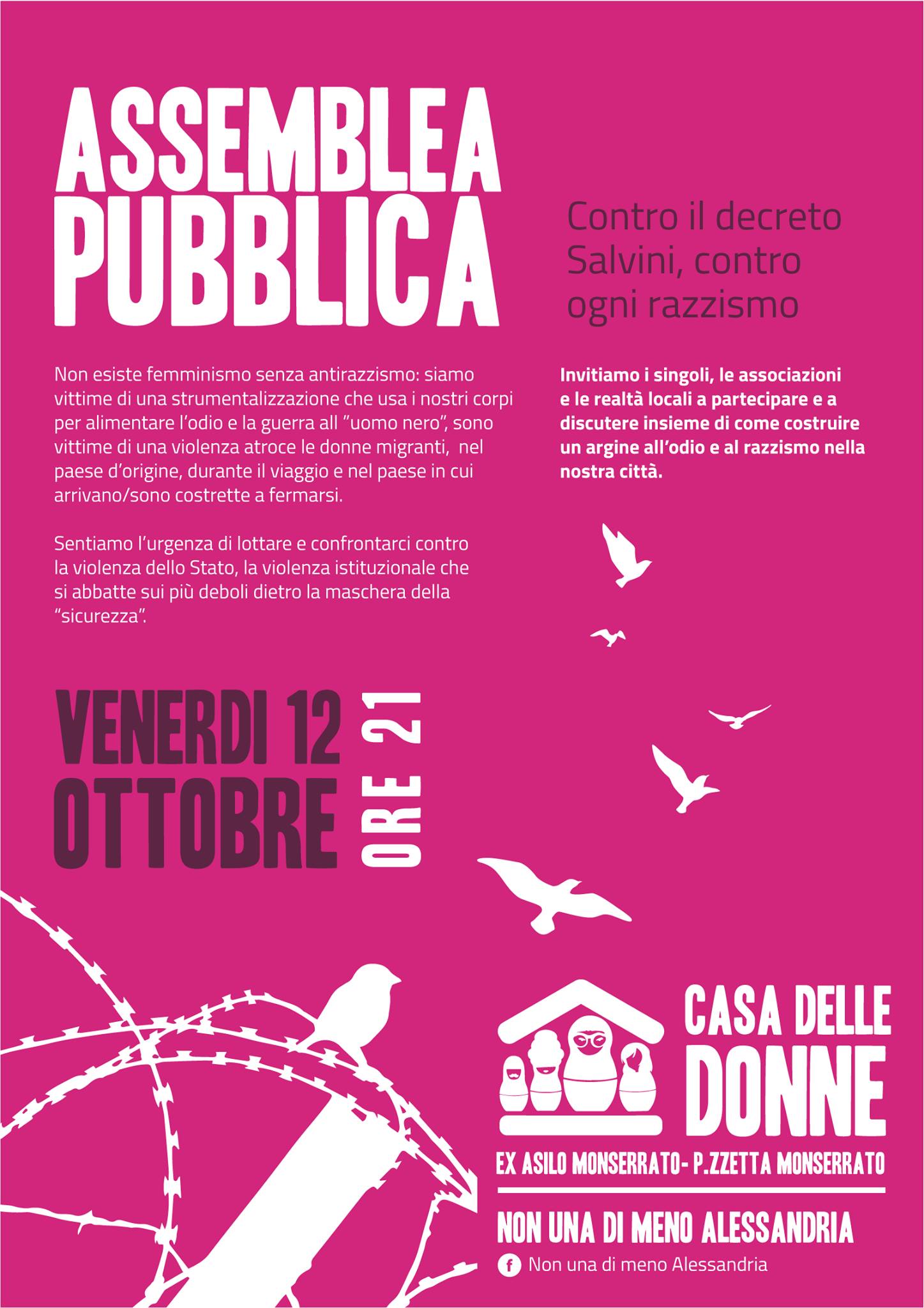 Assemblea pubblica contro il razzismo e il dl Salvini