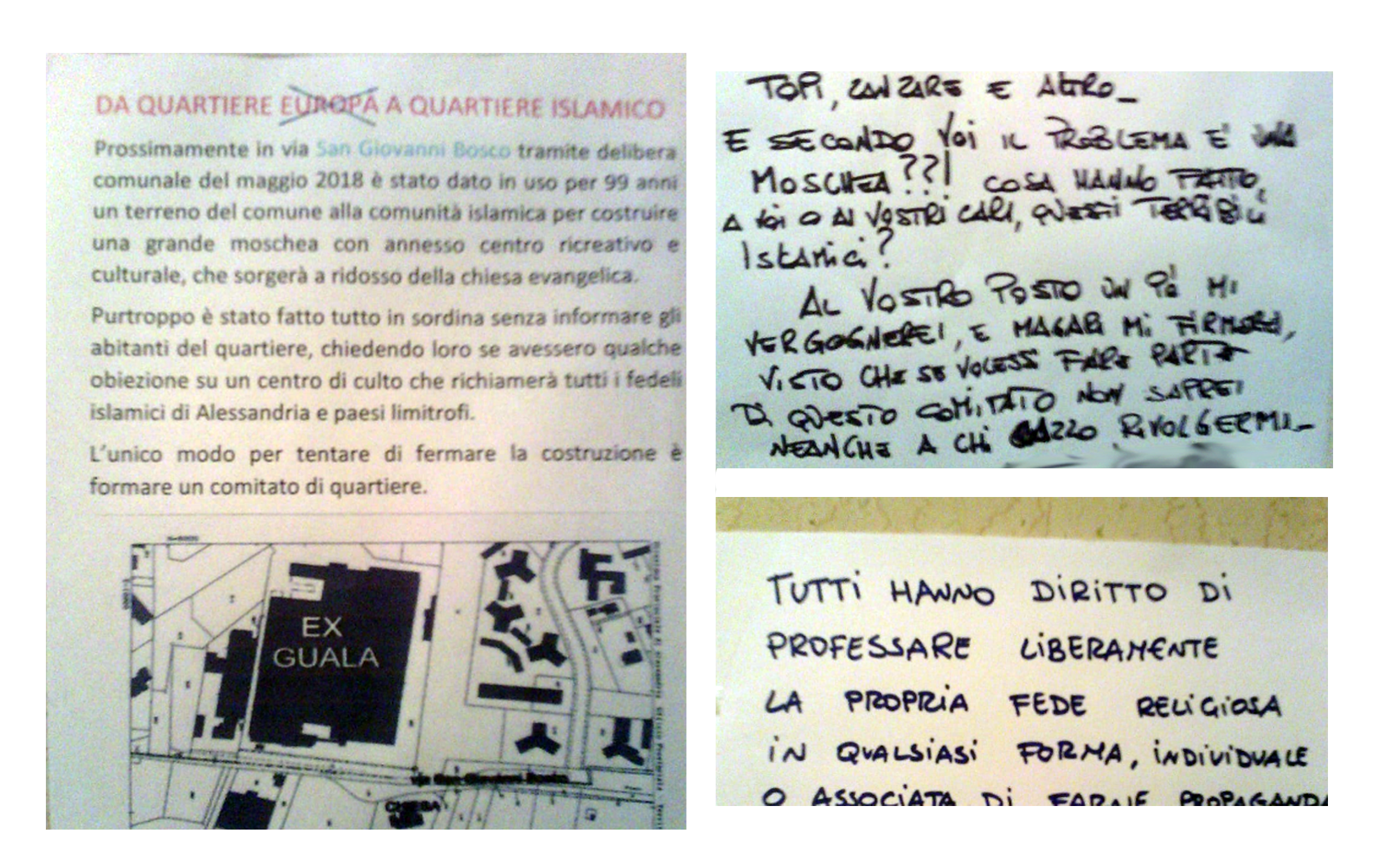 Spuntano volantini anti moschea ad Alessandria: ma c’è chi ribatte