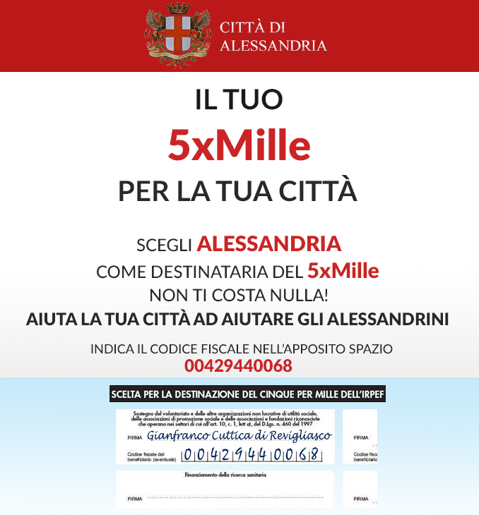 “Aiuta la tua città ad aiutare gli alessandrini”: il Comune chiede il 5xmille ai cittadini