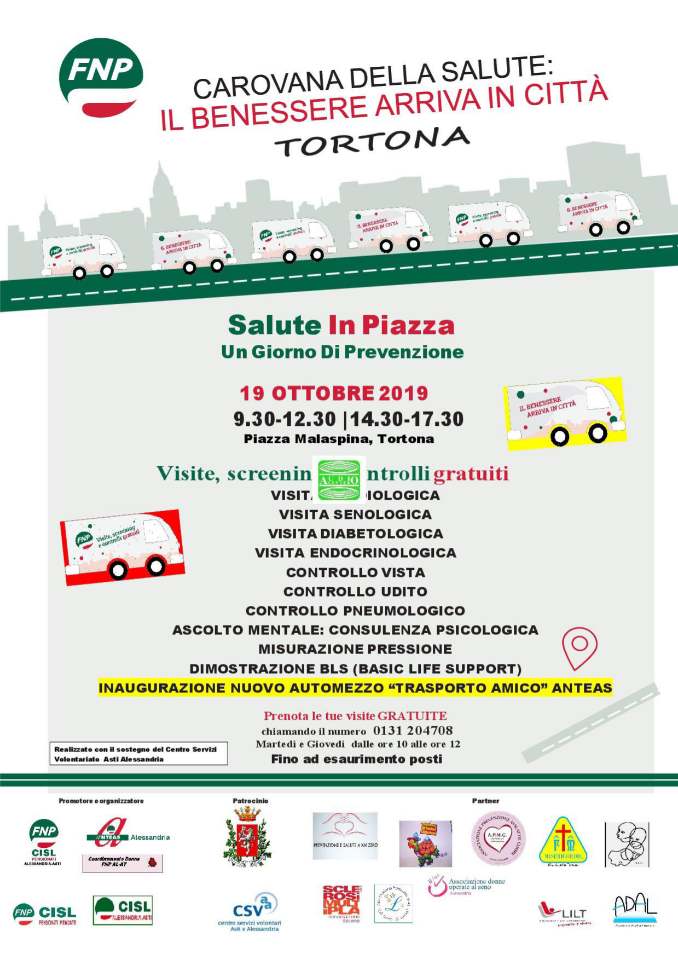 Sabato la “Carovana della salute” a Tortona tutto il giorno