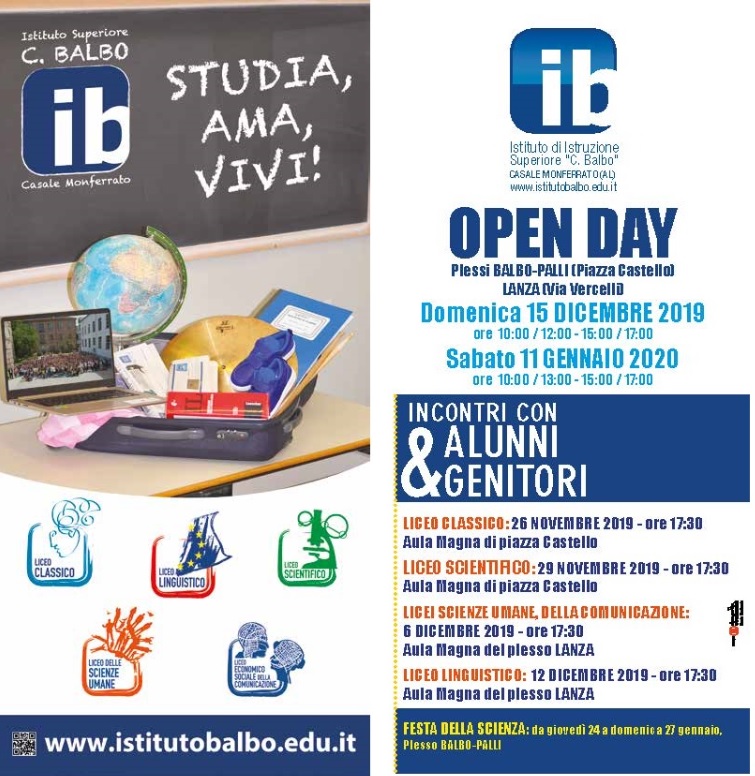 Open Day all’Istituto Cesare Balbo di Casale Monferrato