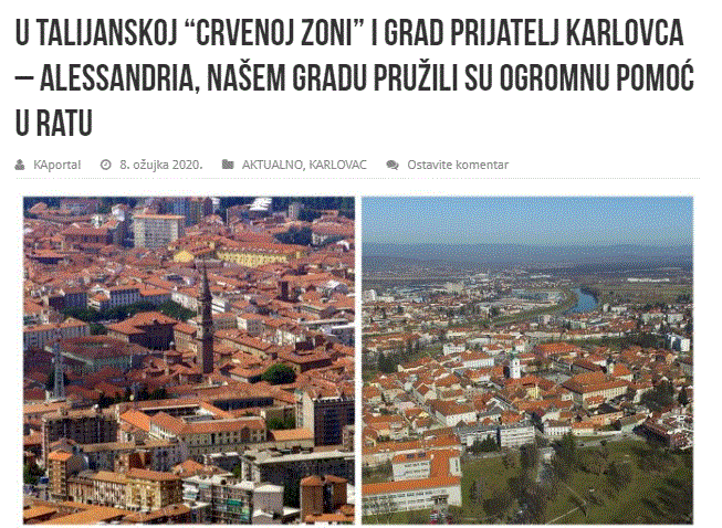 Coronavirus: la solidarietà della gemellata Karlovac ad Alessandria