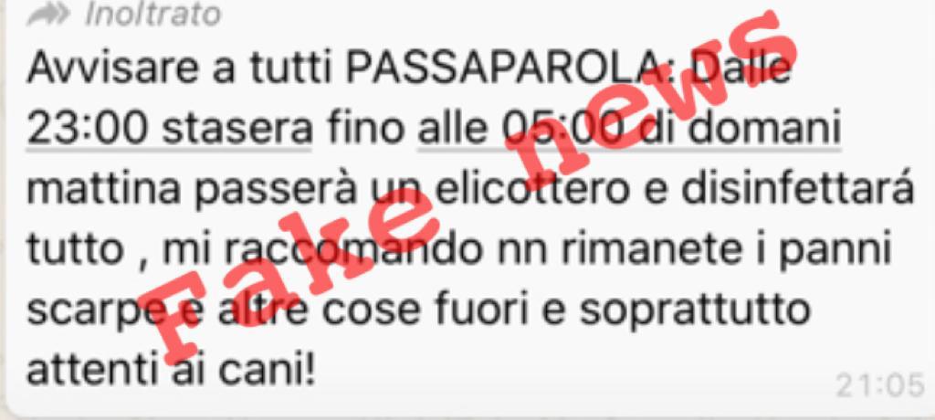 Altra fake news su whatsapp: “Disinfestazione aerea per coronavirus”