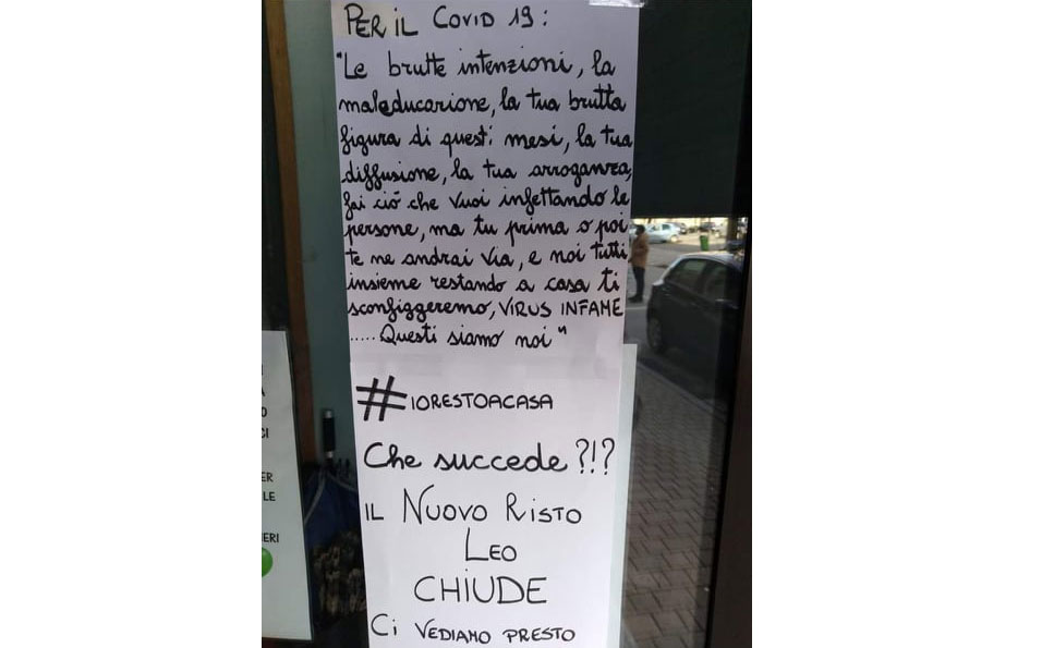 Il geniale cartello di Ristoleo che spiega con ironia perché è chiuso e invita a restare a casa
