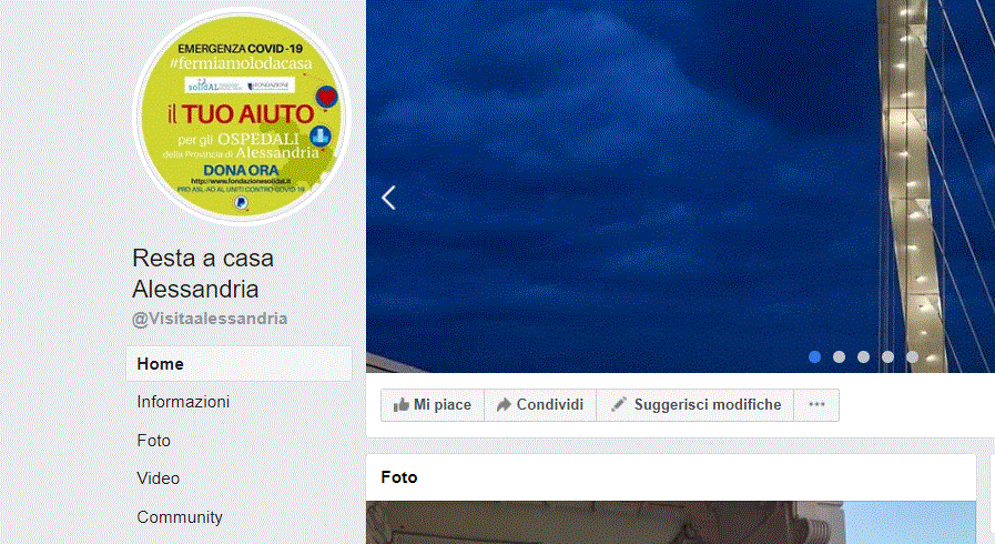 Resta a casa Alessandria: la pagina Facebook che invita gli alessandrini a non muoversi