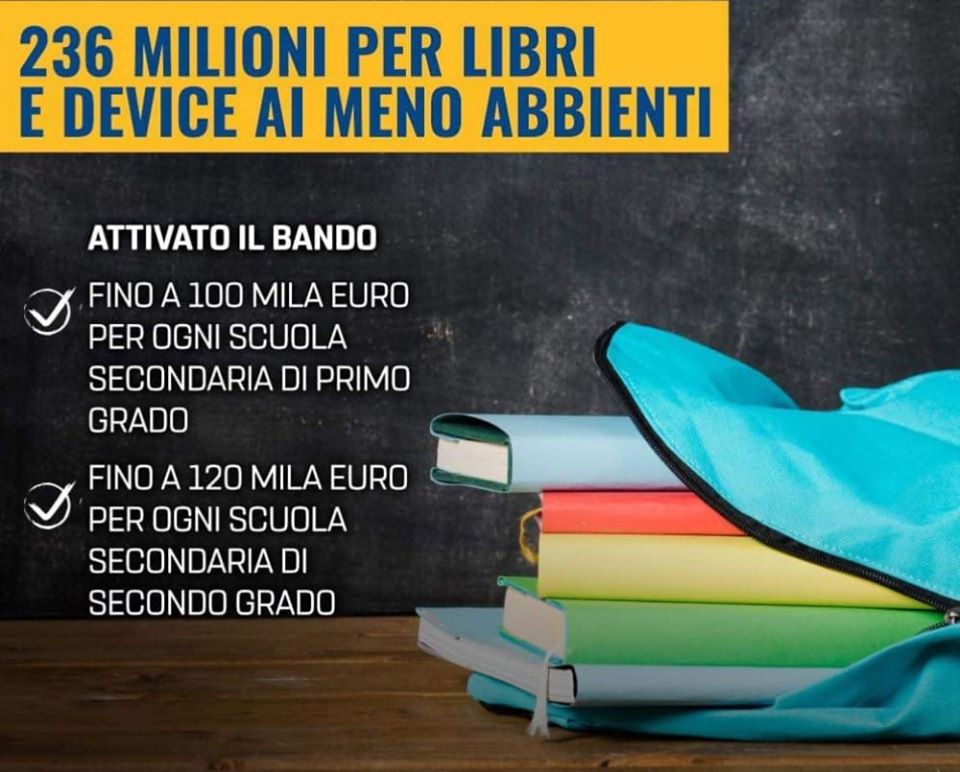 Matrisciano (M5S): “236 milioni di € a scuole medie e superiori per libri e materiale elettronico”