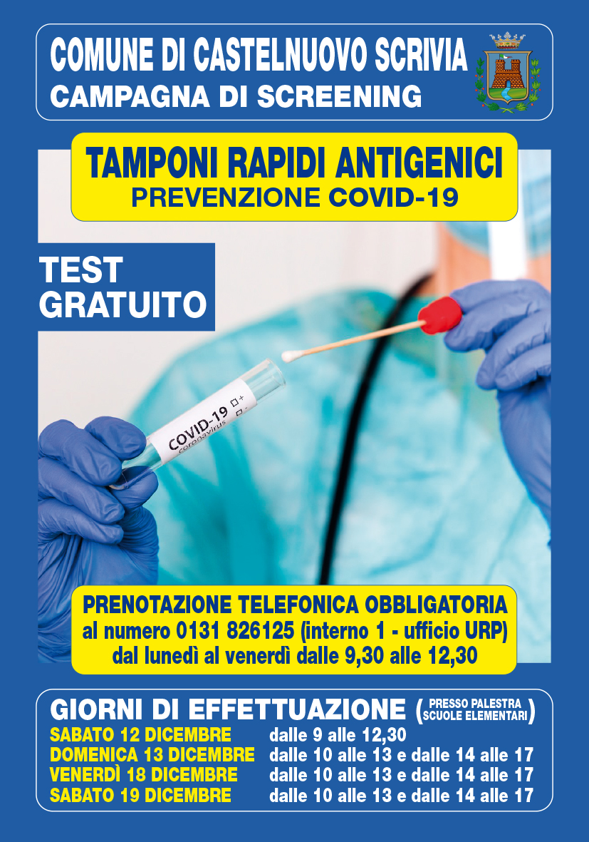 A Castelnuovo Scrivia tampone rapido e gratuito per tutti