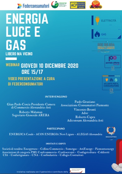 Energia luce e gas: giovedì un seminario online