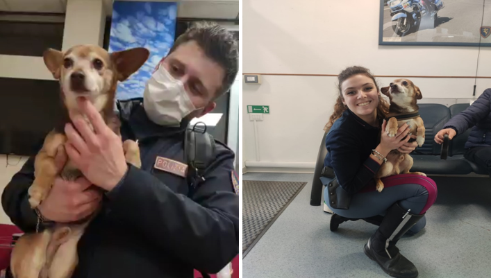 Il piccolo Jeff con gli agenti che si sono presi cura di lui