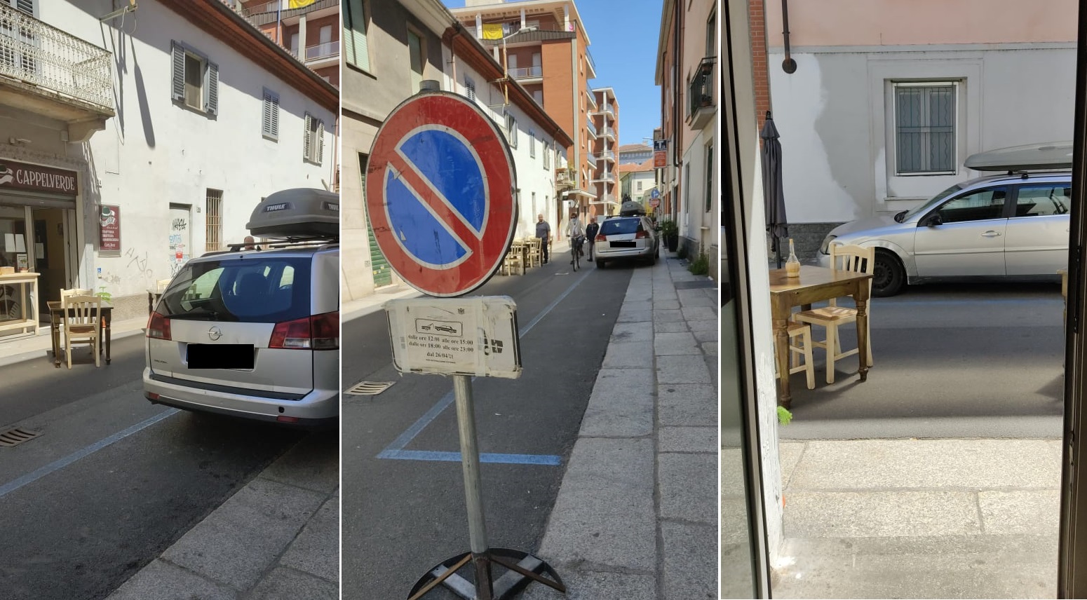 Ad Alessandria le auto invadono i dehor dei ristoranti: “L’inciviltà ci danneggia più del Covid”