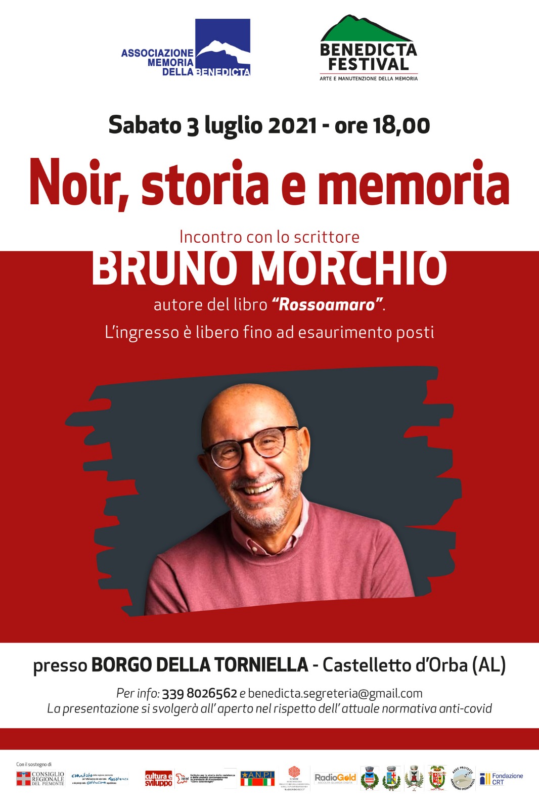 Sabato 3 luglio incontro con lo scrittore Bruno Morchio a Castelletto d’Orba