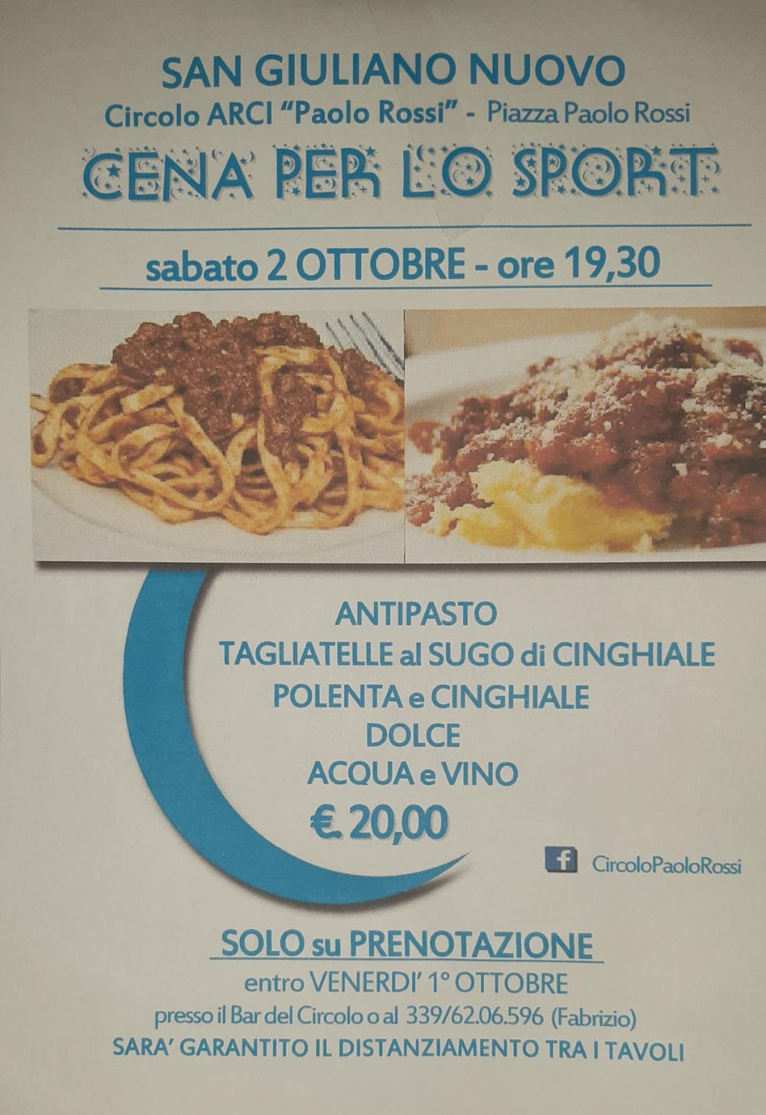 Sabato 2 ottobre a San Giuliano Nuovo la Cena per lo Sport