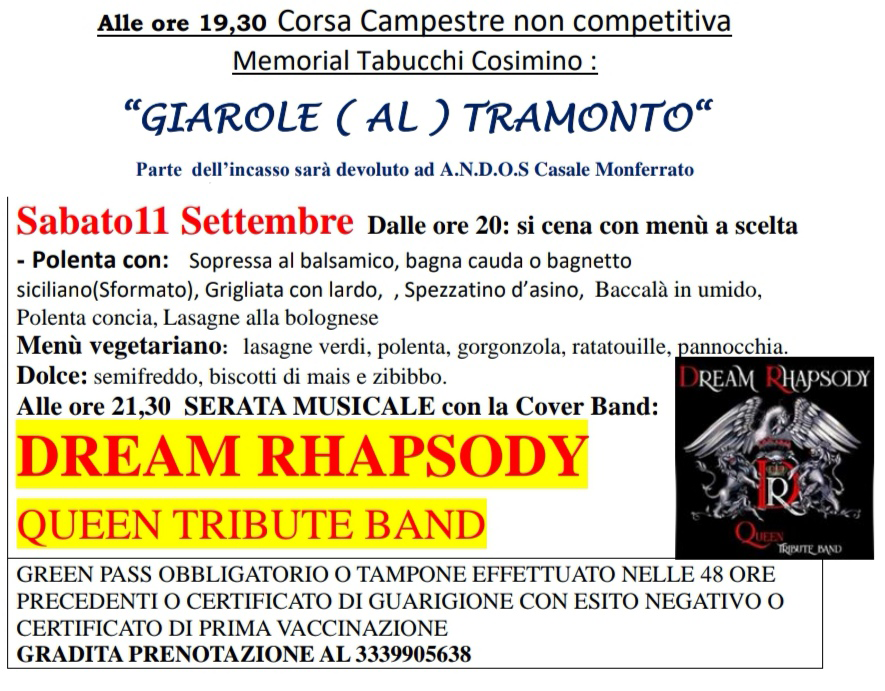Giarole al tramonto tra corsa, cibo e la musica dei Queen