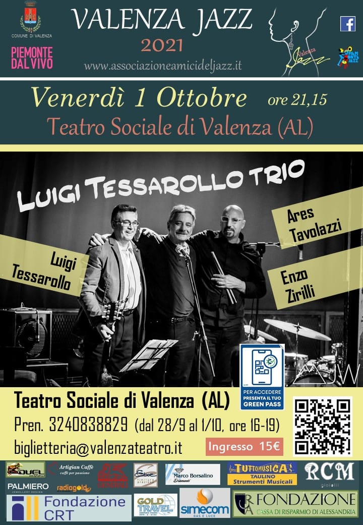 Luigi Tessarolo Trio venerdì 1°ottobre al Teatro Sociale di Valenza
