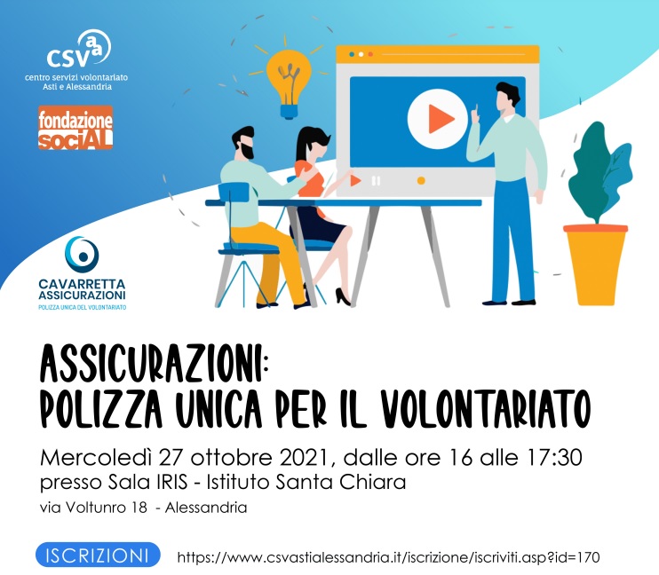 Formazione Csvaa: il 27 ottobre “Assicurazioni: polizza Unica per il Volontariato”