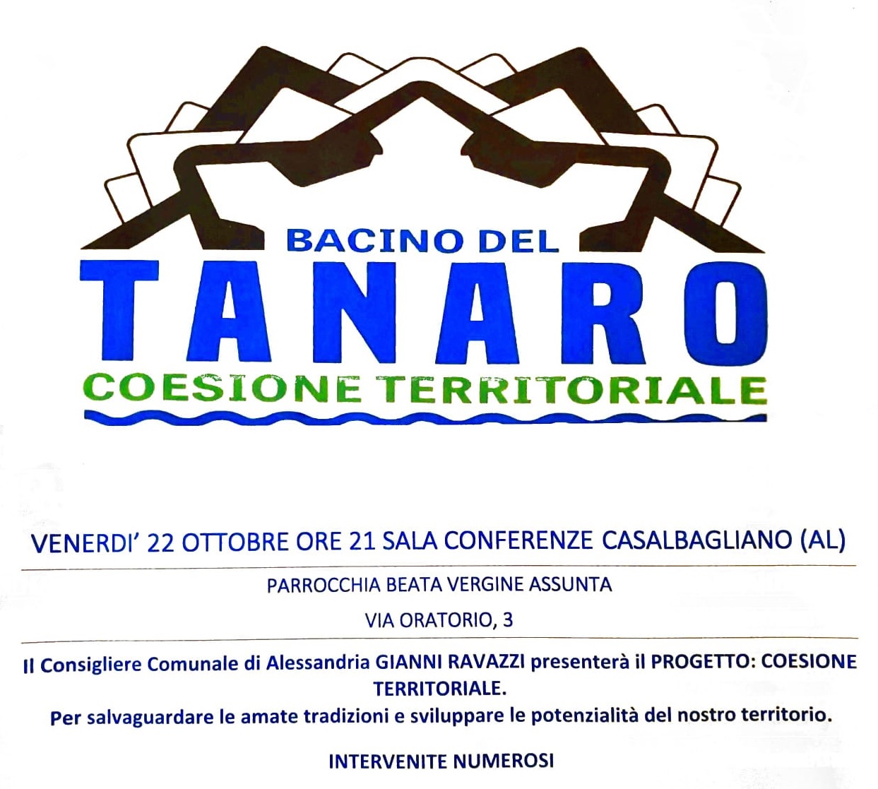 Il 22 ottobre a Casalbagliano incontro sul progetto di coesione territoriale Bacino del Tanaro