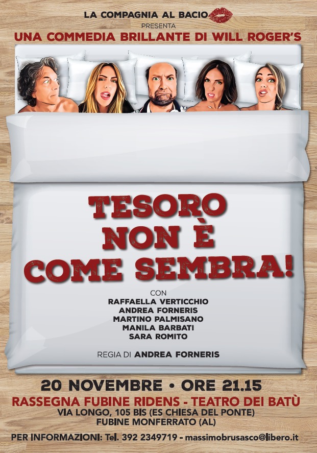 Il 20 novembre a Fubine la commedia “Tesoro non è come sembra”