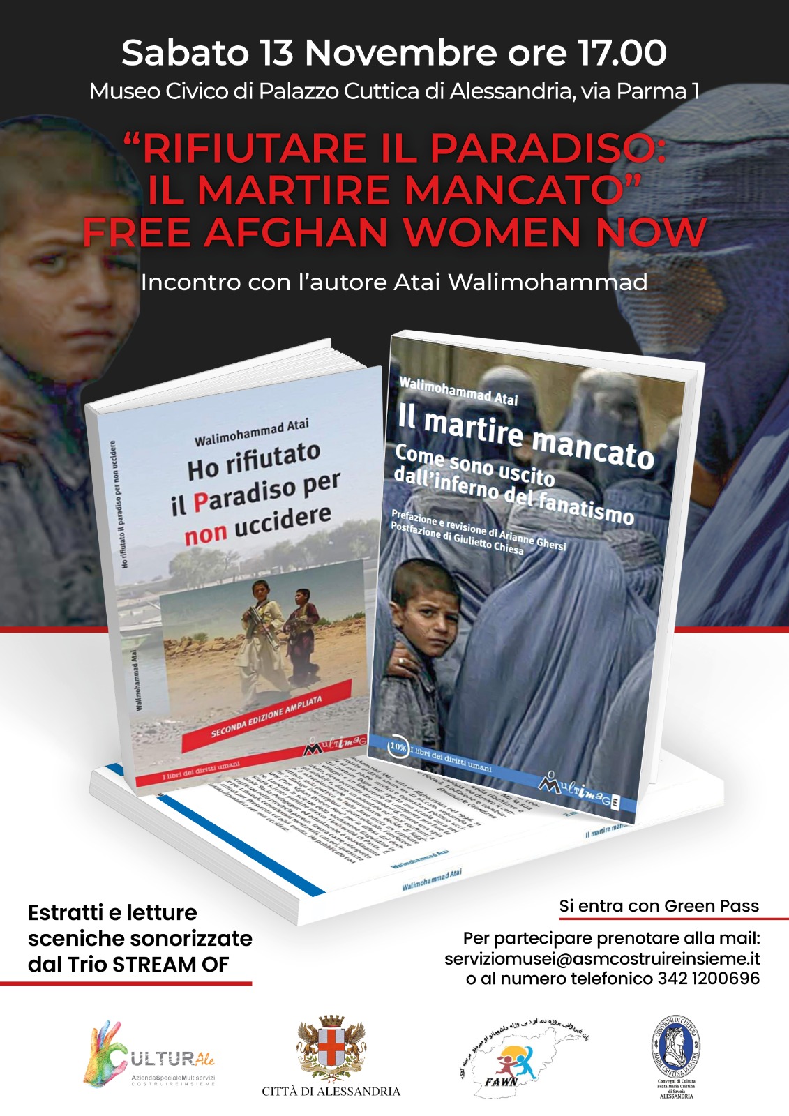 Il 13 novembre ad Alessandria Atai Walimohammad, l’attivista per i diritti delle donne afghane