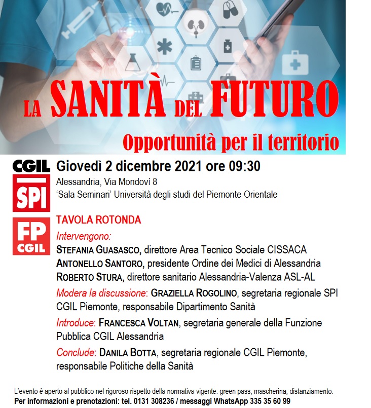 Il 2 dicembre l’incontro di Spi e Fp Cgil per discutere della “Sanità del futuro”