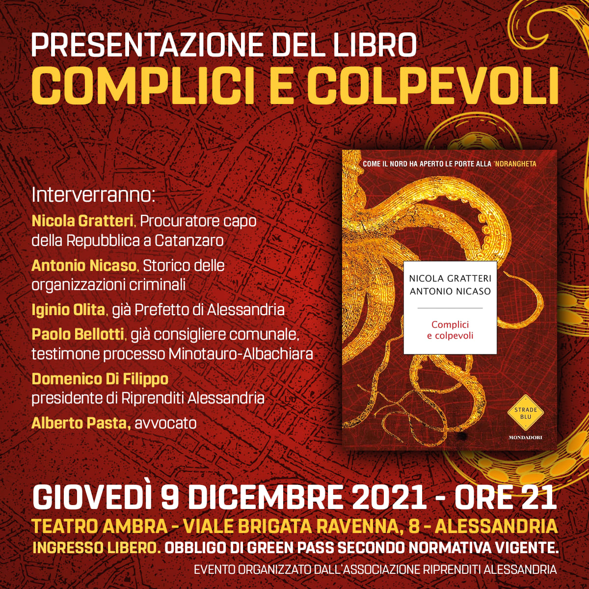 Il 9 dicembre il Procuratore Nicola Gratteri e Antonio Nicaso al Teatro Ambra di Alessandria   