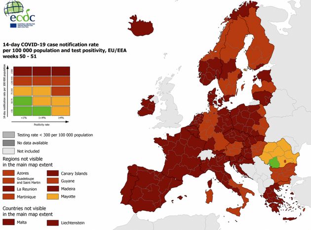 Nella mappa europea del Covid il Piemonte diventa rosso scuro