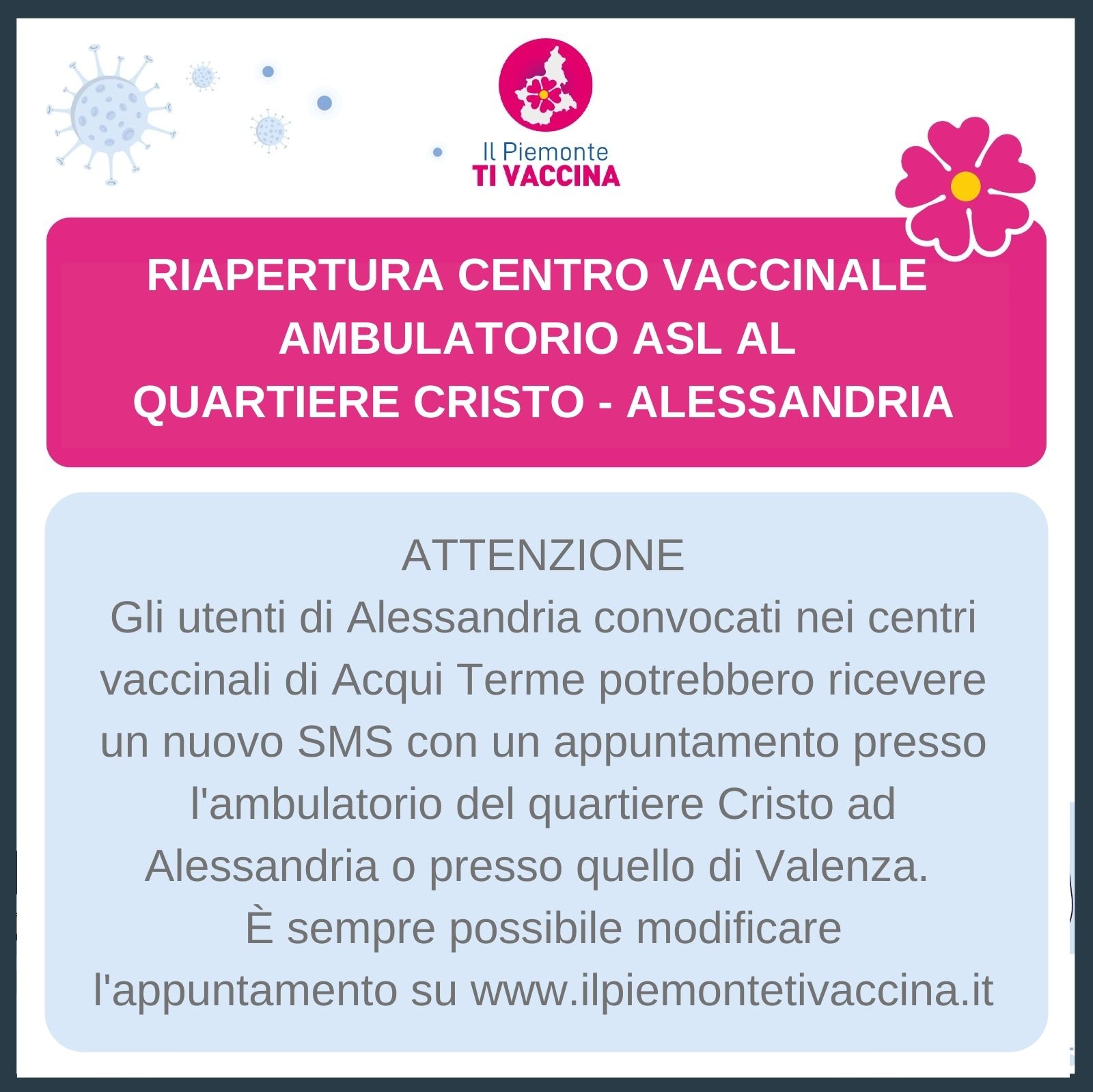 Dal 3 gennaio riapre il Centro Vaccinale del Cristo ad Alessandria