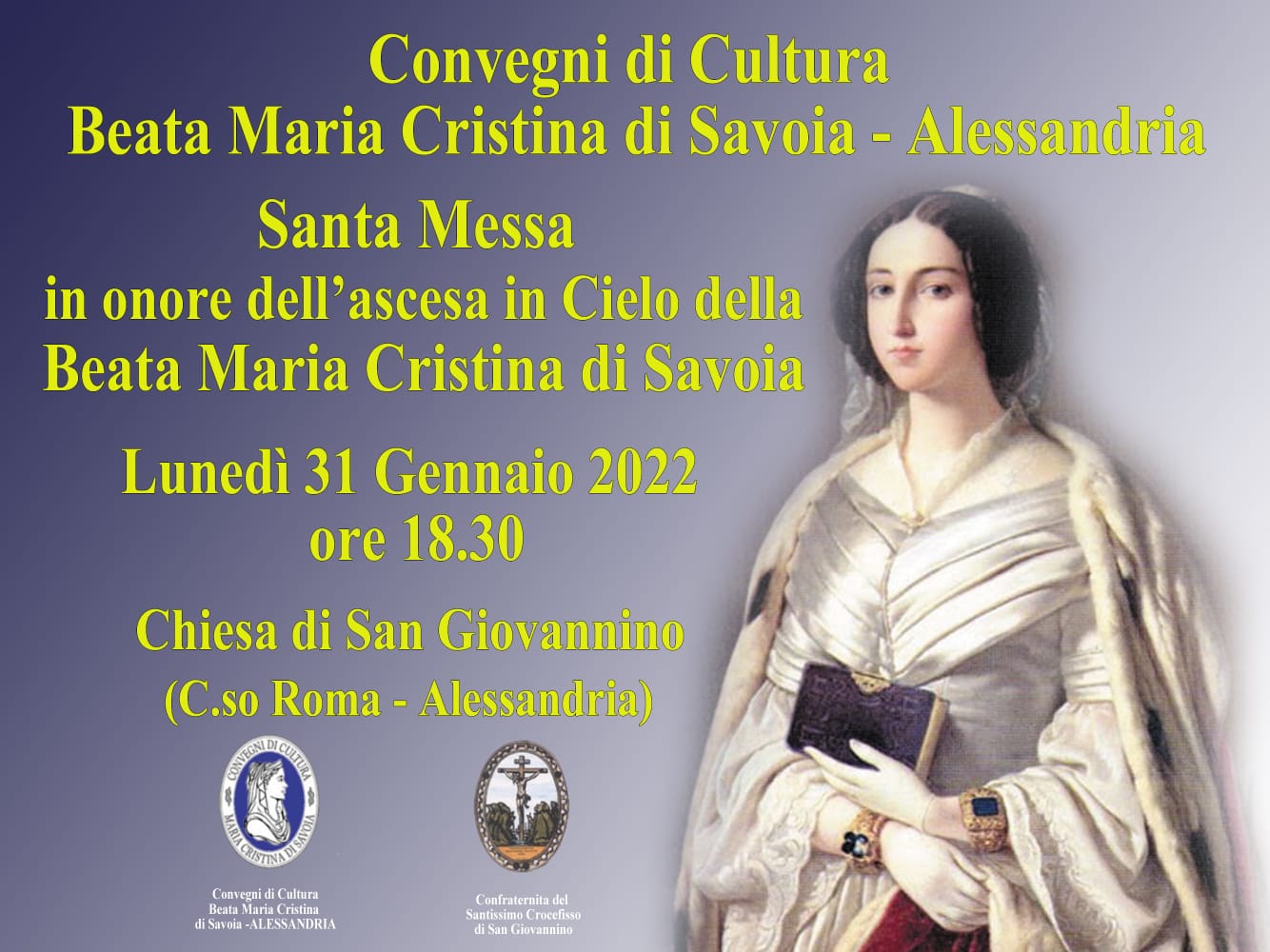 Il 31 gennaio messa per la Beata Maria Cristina di Savoia