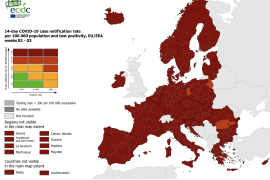 Mappa covid Ecdc: quasi tutta Europa in rosso scuro