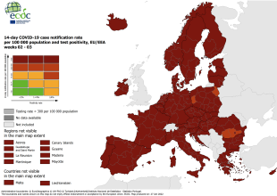 Mappa covid Ecdc: quasi tutta Europa in rosso scuro