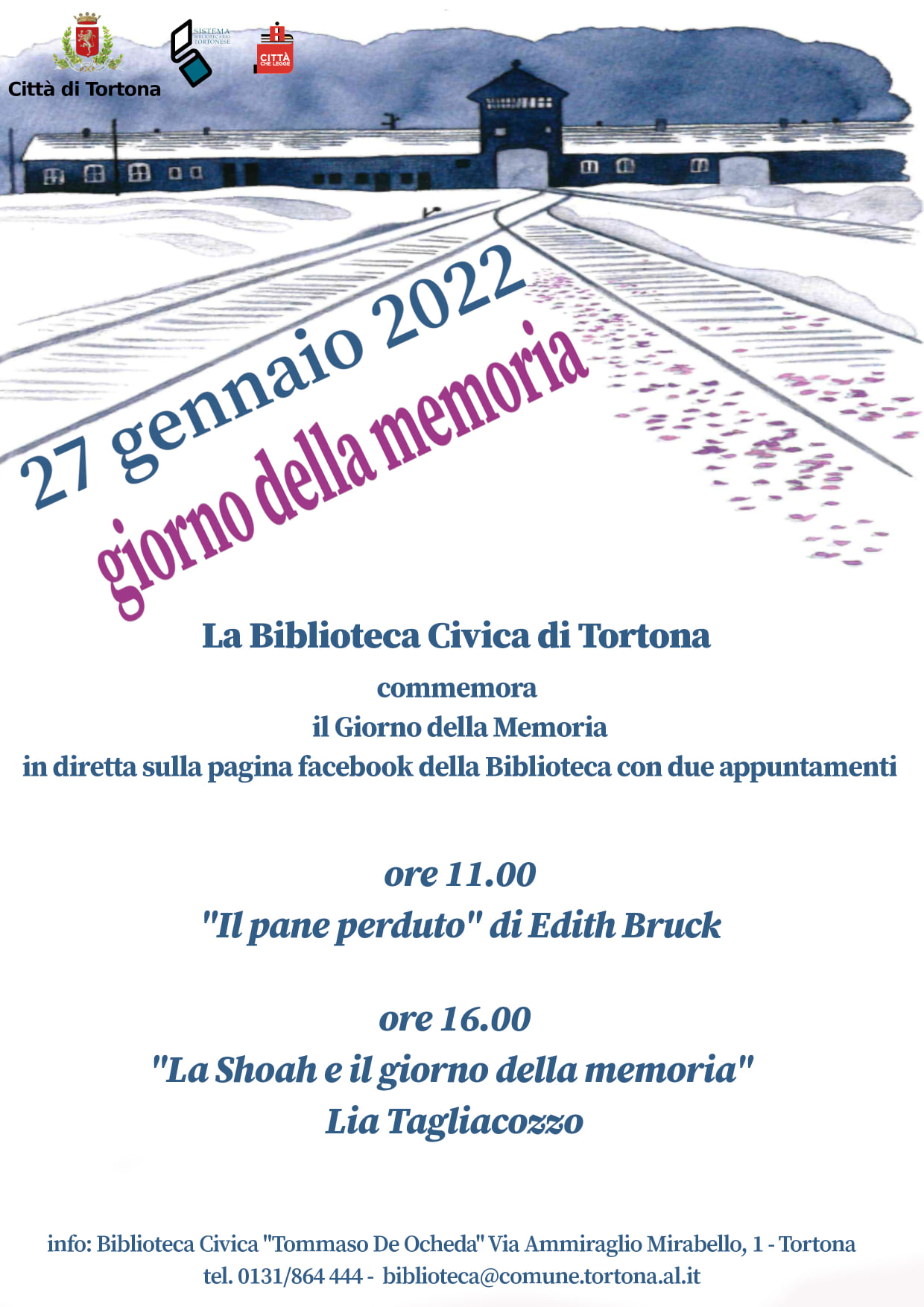 Giorno della Memoria: gli appuntamenti online della Biblioteca Civica di Tortona
