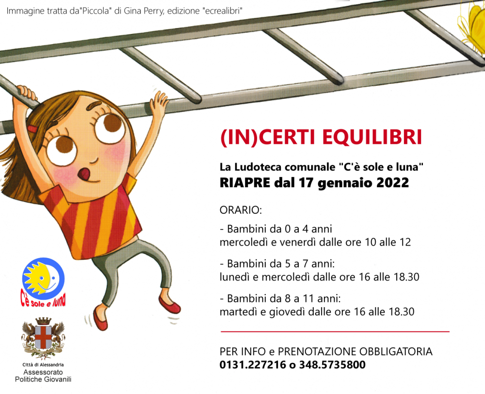 Il programma gennaio – marzo 2022 della Ludoteca C’è Sole e Luna di Alessandria